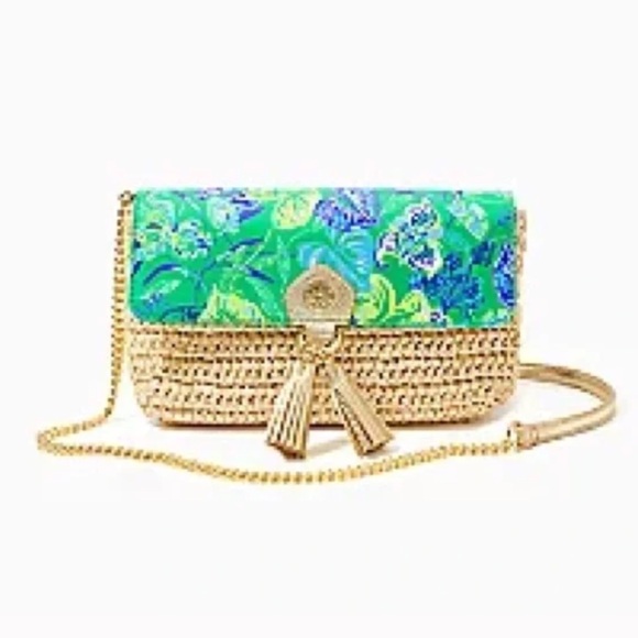 Lilly Pulitzer Botanical Green In A Flutter Straw Crossbody Clutch Purse NWOT - Picture 1 of 10
